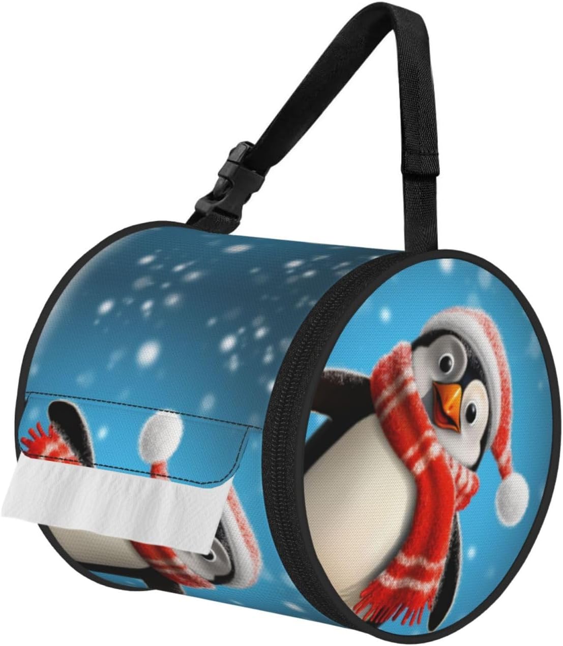 Hanging Toilet Paper Holder Waterproof Cat Proof Roll Paper Case Cover Portable Foldable Roll Storage Bag Christmas Funny Penguin Tissue Holder with Adjustable Strap for Travel Car Camping Outdoor