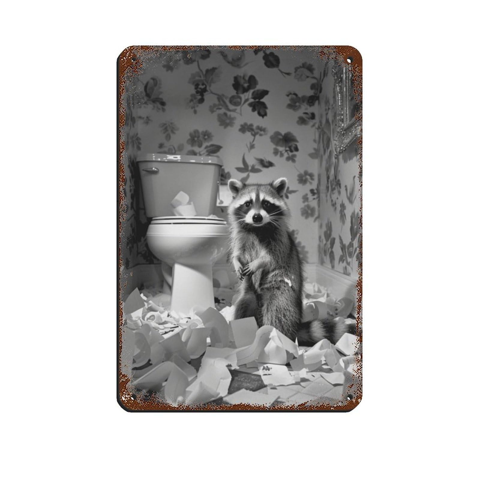 Bad Raccoon Bathroom Art Tin Sign Vintage Metal Pub Club Cafe Bar Home Wall Art Decoration Poster Retro 8x12inch(20x30cm)