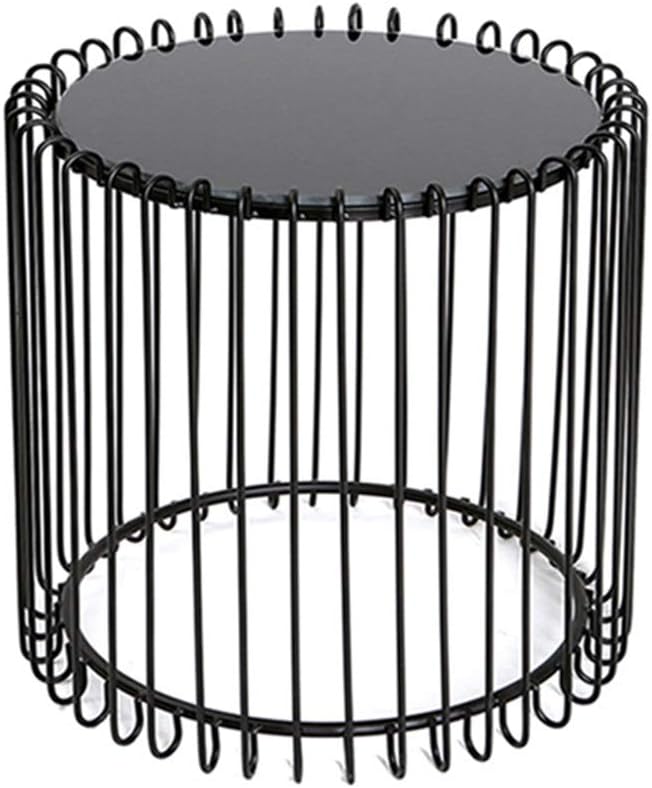 Telephone Table, Round Side Table Living Room Telephone Table Corner Table Balcony Coffee Table Bedroom Nightstand,Tempered Glass + Metal Frame,17.7"×18" (Color:Black)
