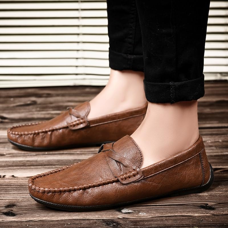 Men's Loafers Solid Color Round Toe Vegan Leather Loafer Shoes Flexible Comfortable Lightweight Party Fashion Slip-ons4