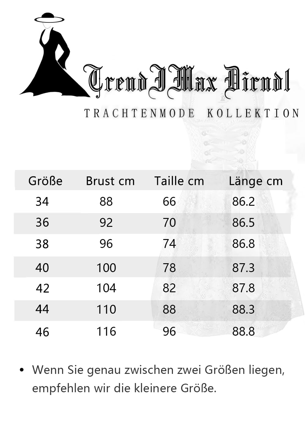 TrendiMax Abito tradizionale tradizionale Dirndl Midi da donna, elegante, per Oktoberfest, con grembiule in pizzo, taglia 34 – 46 – 50 cm