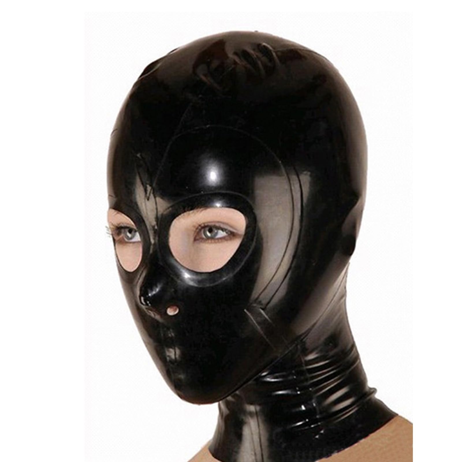 Kangxinsheng Black Latex Hood with Back Zipper,Rubber Mask open Eyes and Nose,Unisex Cosplay Club Costume (XXL) - Image 3