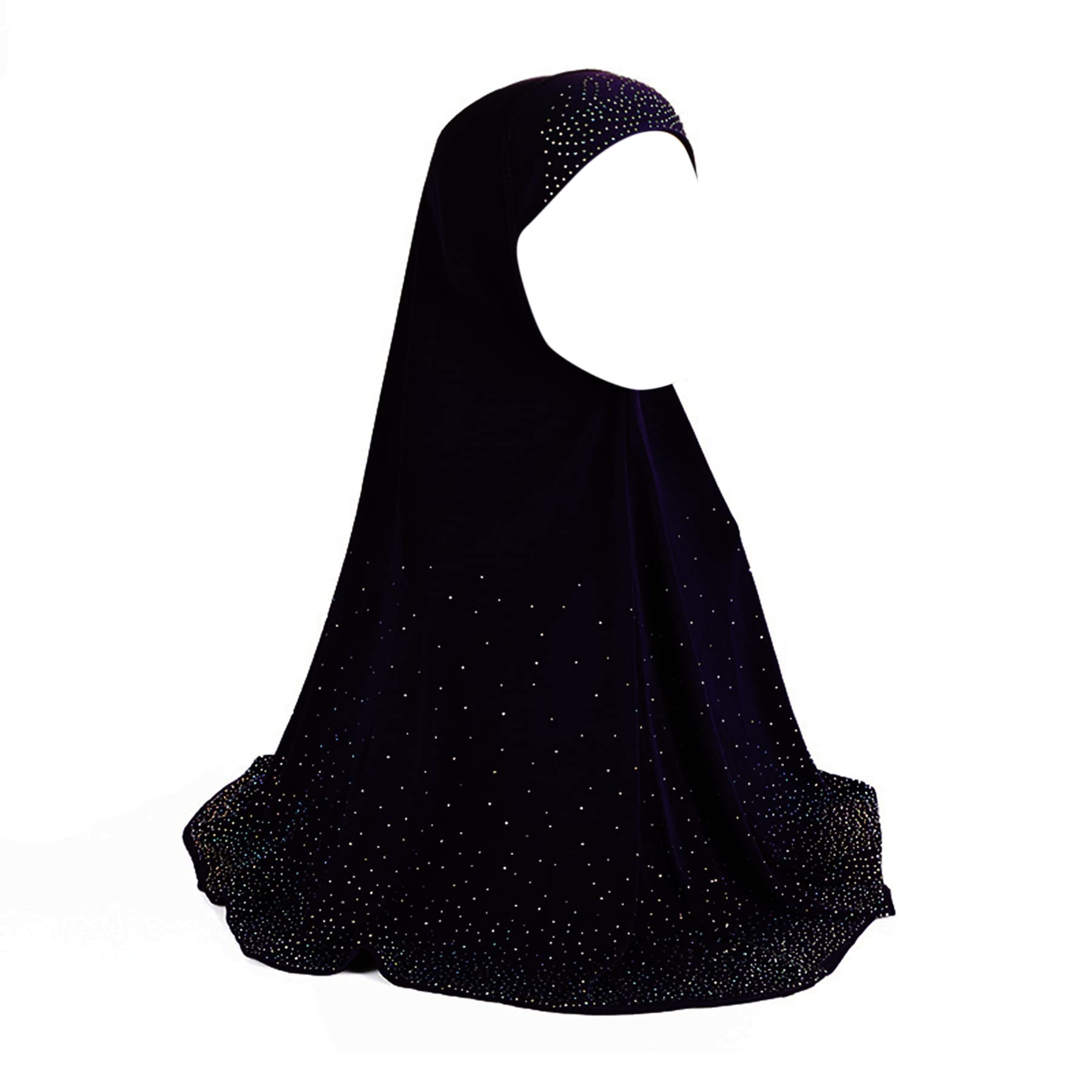 Women One Piece Muslim Hijab Lace Applique Head Wrap Scarf Shawl with Rhinestones