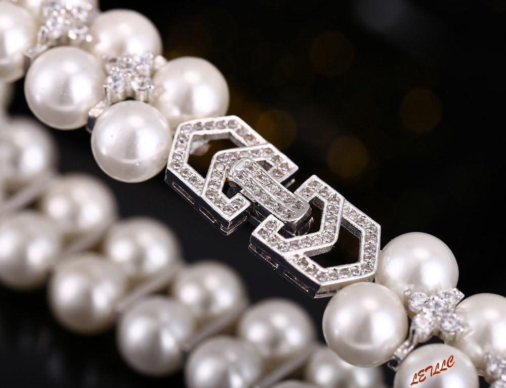 LILY TREACY Pearl Bracelet Double Row and Cubic Zirconia Bracelet White 7.5" Christmas Holiday Season Bridal Wedding