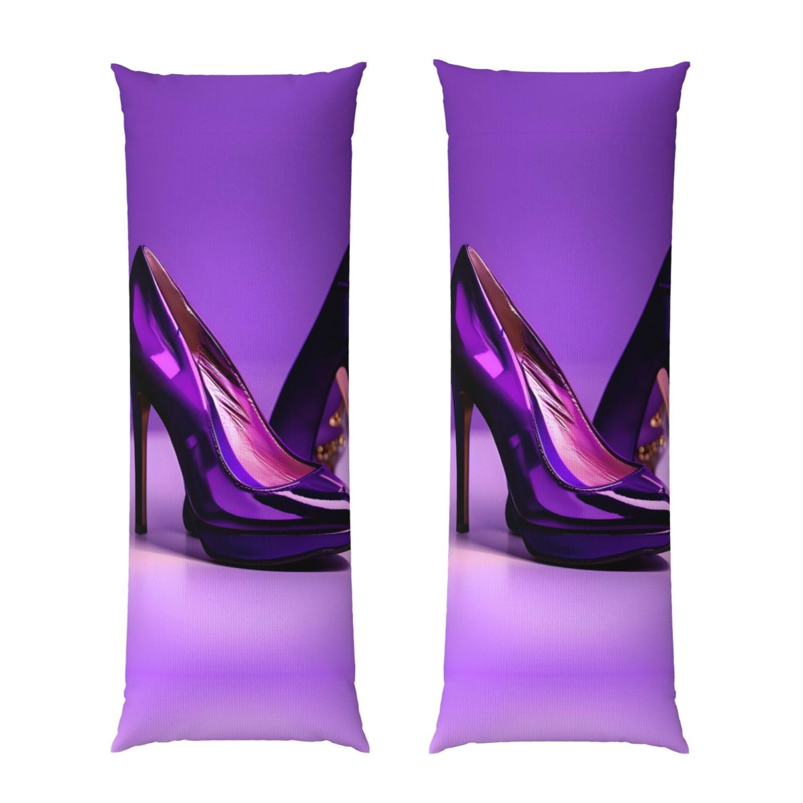 Taie d'oreiller longue violette motif talons hauts et rouge à lèvres housse respirante esthétique