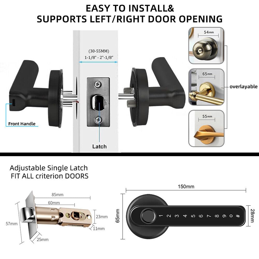 Serratura intelligente per porta con impronta digitale con codice app Chiave di backup Impronte digitali Manopola intelligente per porta d'ingresso senza chiave con maniglia per casa, hotel,
