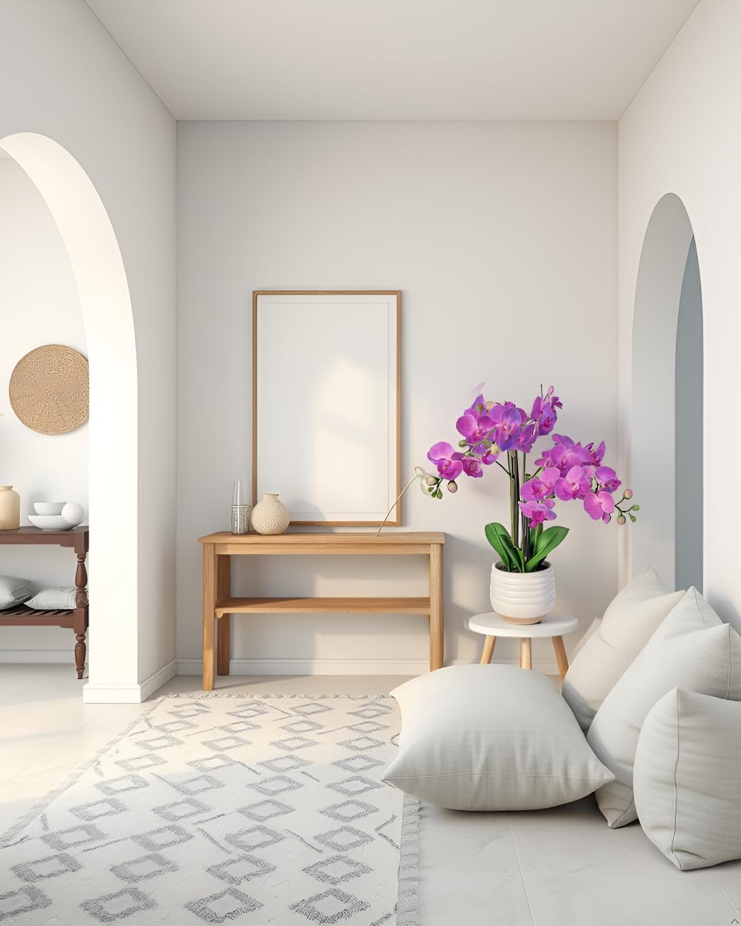 Ultra Realistic Touch 28.5" Artificial Orchid in Pot Luxury Silk Material Fake Purple Phalaenopsis Orchids Look Real Premium Faux Orchid Arrangement with Decorative Vase for Home Office Decor