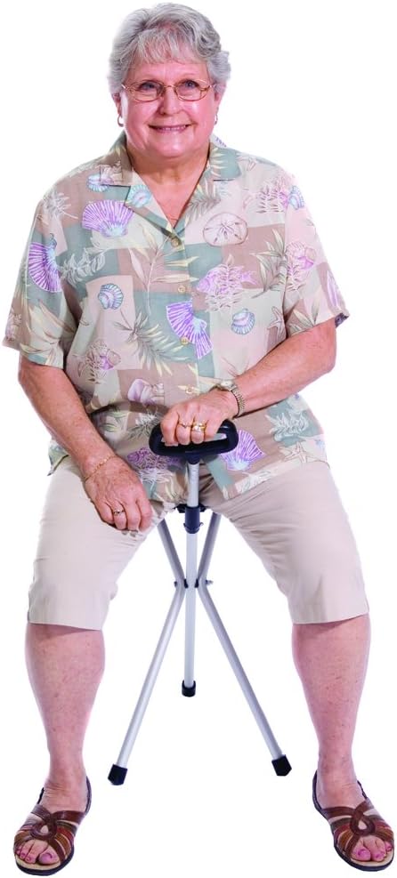 Essential Medical Supply Three Legged Seat Cane with Handle, Assorted, 1 Count (Pack of 1)