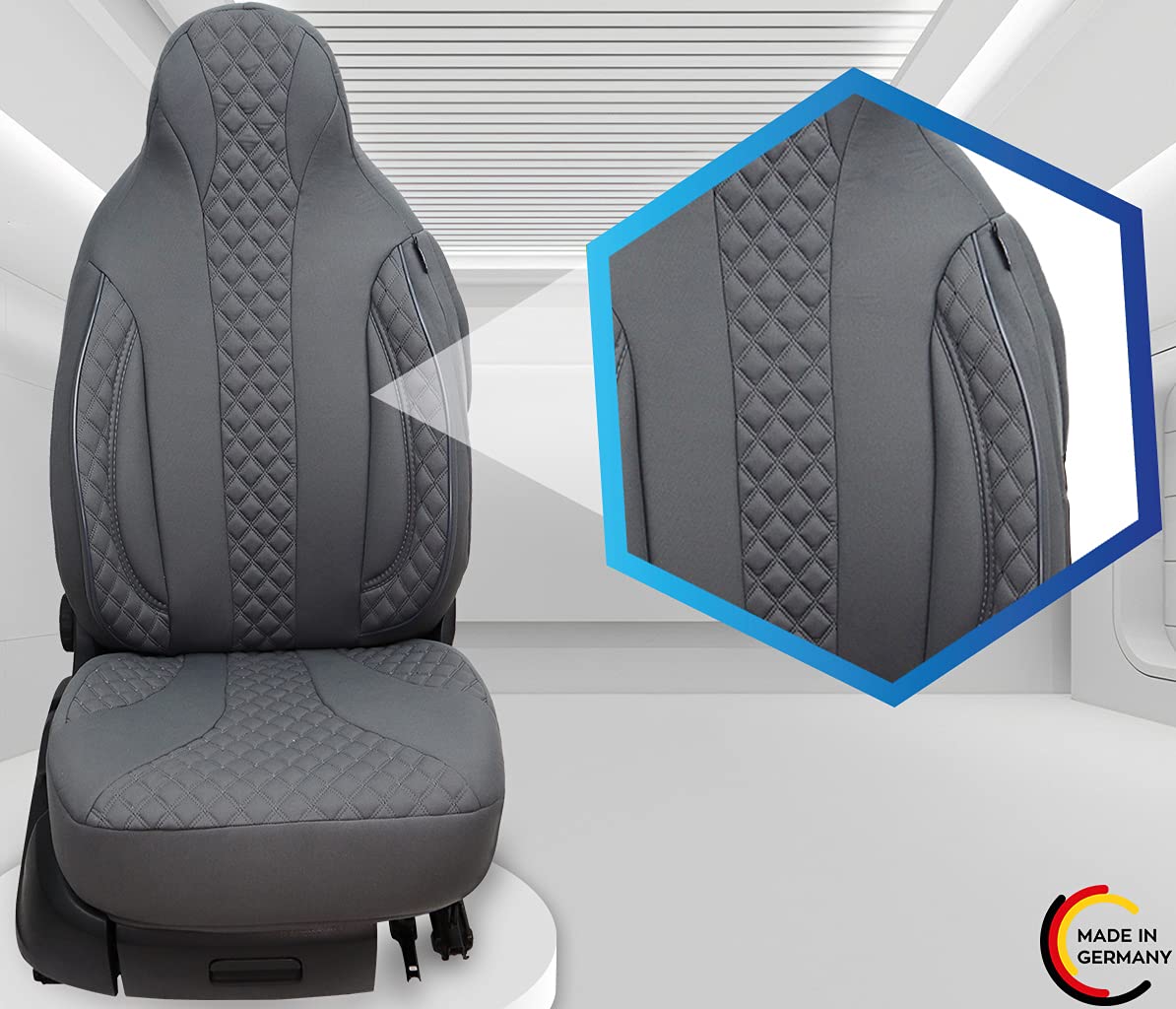 Bremer SITZBEZÜGE WPL409 - Housses de siège compatibles avec Les modèles de Pilote Ducato Weinsberg Adria Dethleffs - Lot de 2 Housses avec accoudoirs Gris