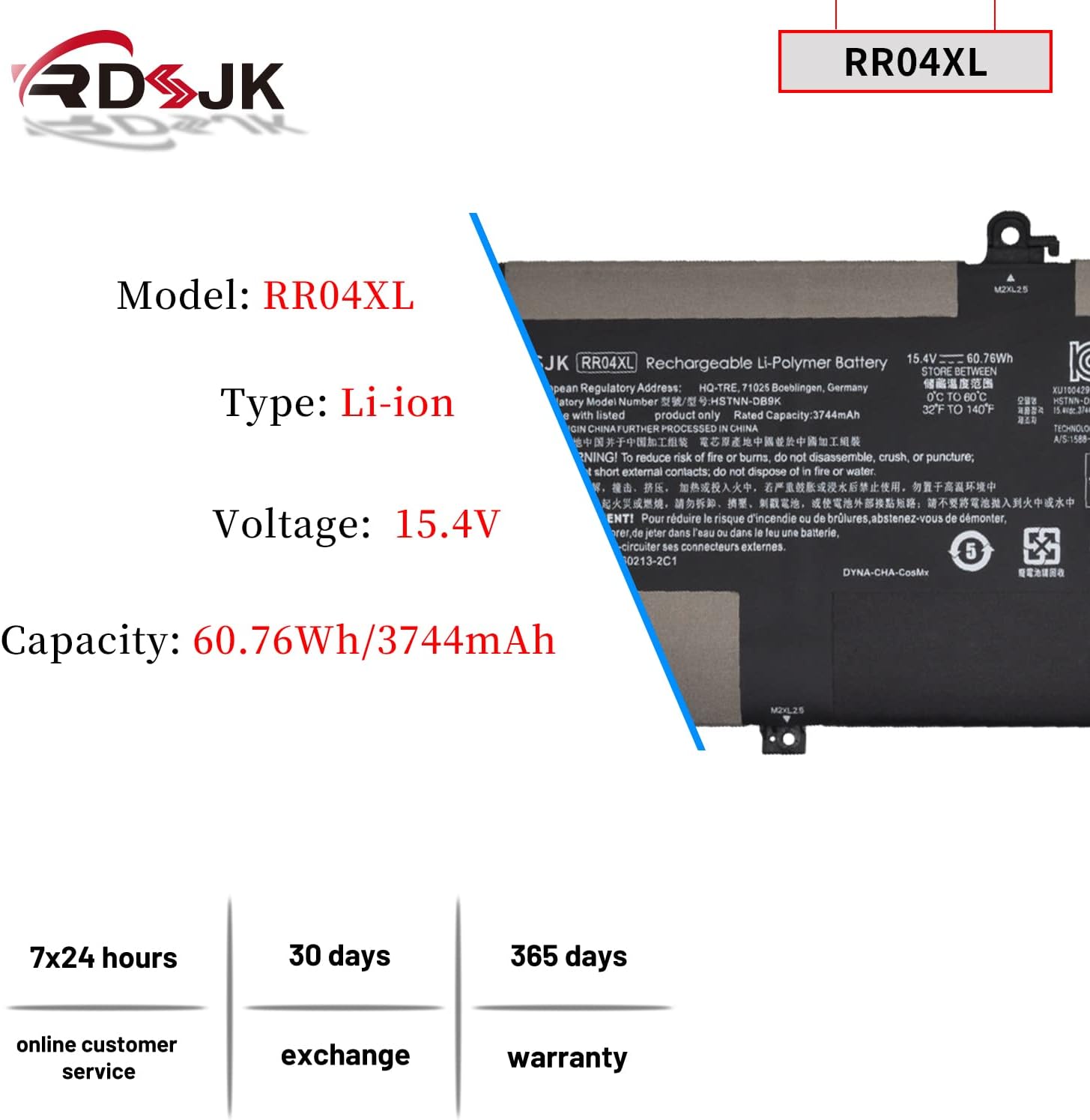 RR04XL Laptop Battery for HP Spectre X360 13 13-AW 13-AW0000 13-AW0900 13-AW0001LA 13-AW0023DX 13-AW0105NC 13-AW0200ND 13-AW0015NG 13-AW0050TU HSTNN-OB1M HSTNN-DB9K L60213-AC1 L60373-005 15.4V 60.76Wh