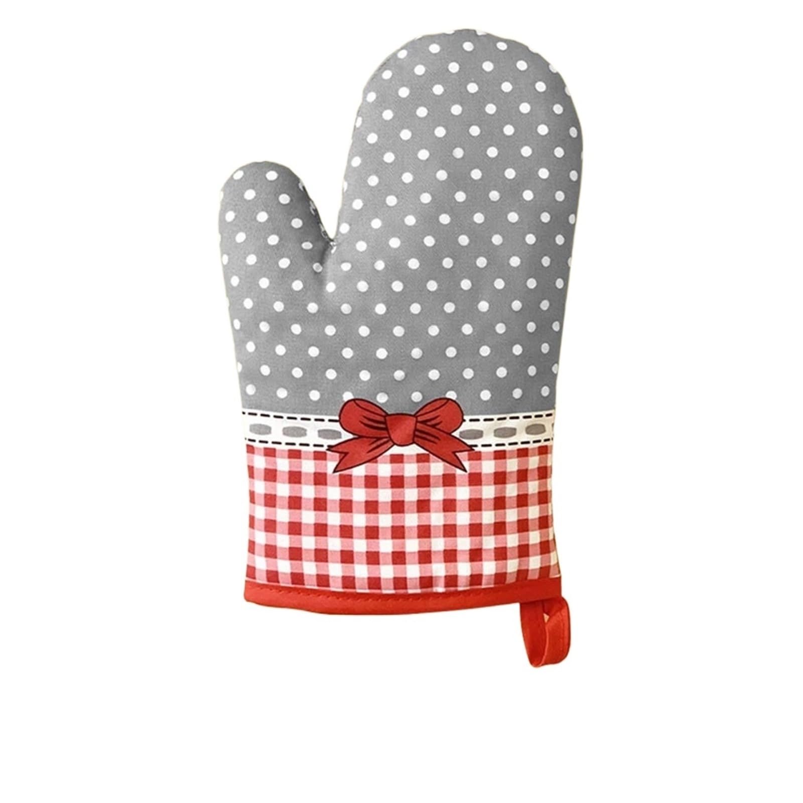 2Pcs Heat-Resistant Plaid Oven Gloves, Thickened Insulated Kitchen Gloves for Microwave, Cooking & Baking(Grey)