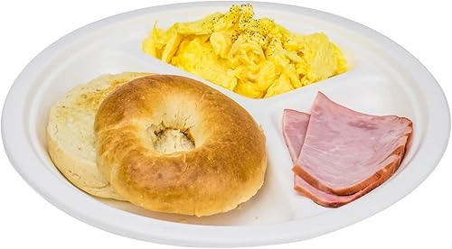 Miniatura 3 de KARAT EARTH KE-BPR09-3CFF- Platos redondos compostables sin PFAS de 9 pulgadas 3 compartimentos 500 unidades