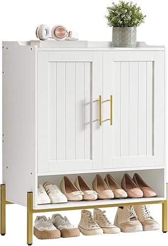 Miniatura 9 de HOOBRO Gabinete de zapatos, organizador de zapatos de 5 niveles con puertas, armario de madera para zapatos para entrada, armario independiente para