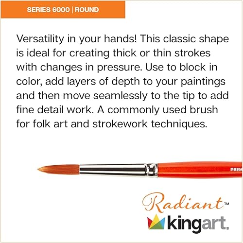 Miniatura 3 de KINGART Premium Radiant 6000-0 Round Series - Cepillo para artista, pelo sintético Taklon, mango corto, para pintura acrílica, óleo y acuarela,