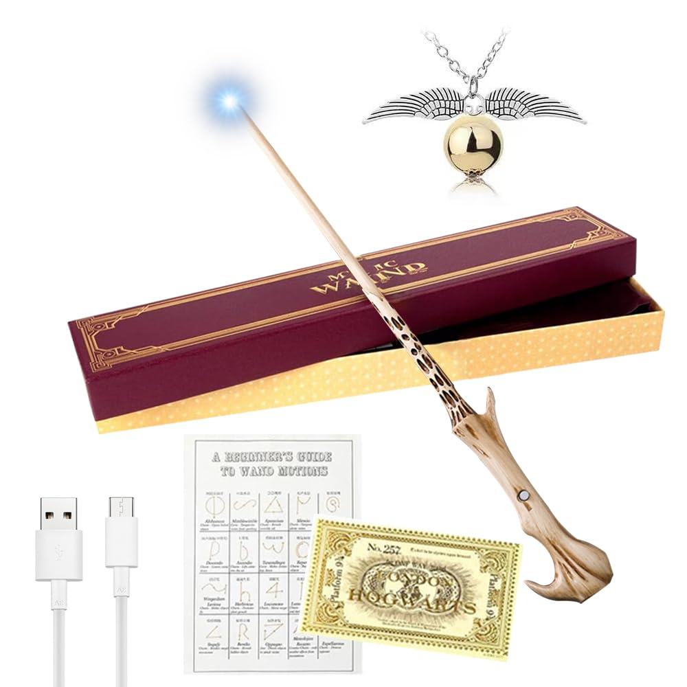 WDKXCN Voldemort Wand, 35CM Lord Voldemort Wand Glow, USB Charging Light Up Wand Noble Collection, Magic voldemort wand in Gift Box with Spell Card, Station Ticket and Necklace