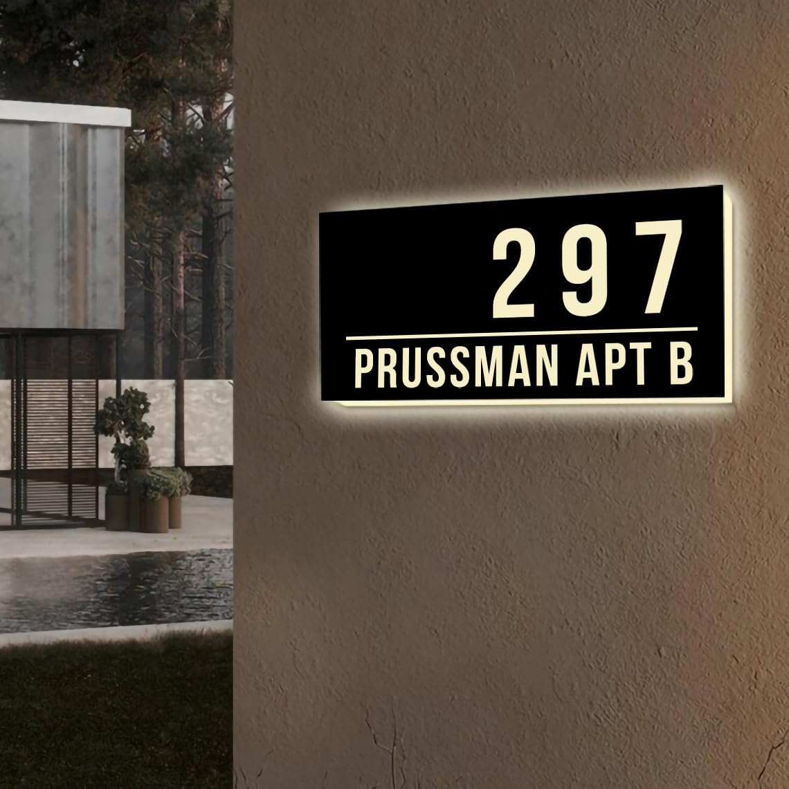 Custom Modern Led Backlit House Number Light Up House Door Sign Personalized Solar Illuminated House Street Address Plaque House Number