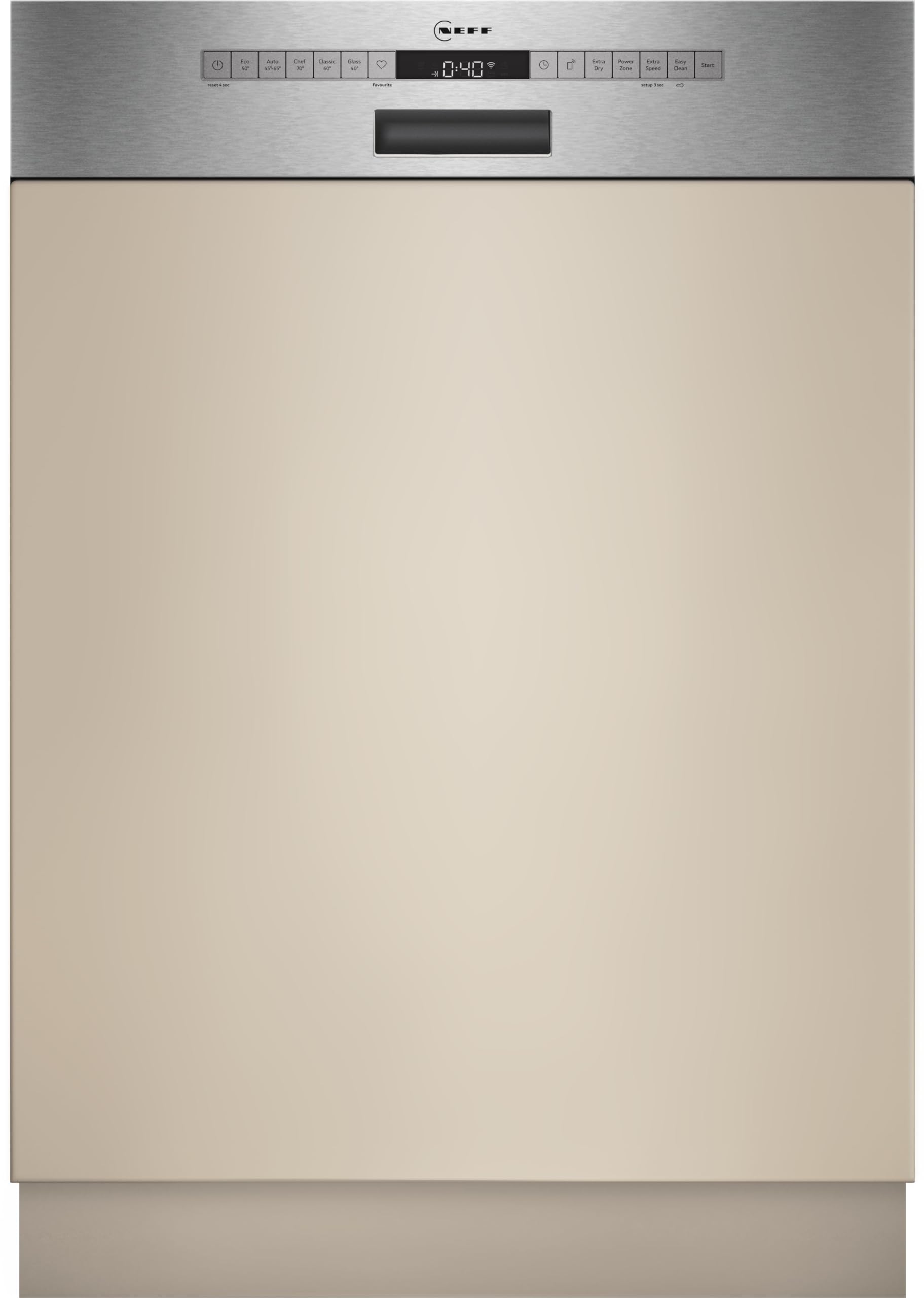 NEFF S145EVS04E, N 50, Smarter Geschirrspüler Teillintegriert, 60 cm, Besteckschublade, Flex II Korbsystem, Favoriten Programm, starke Reinigungsleistung, Open Dry automatische Türöffnung, Edelstahl