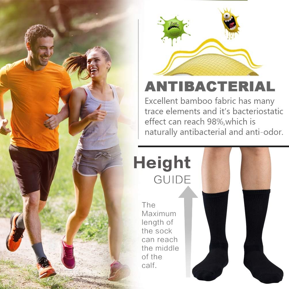 +MD 6 Pairs Bamboo Socks for Men and Women, Soft Casual Smell Control Cushioned Calf Crew Men Dress Socks