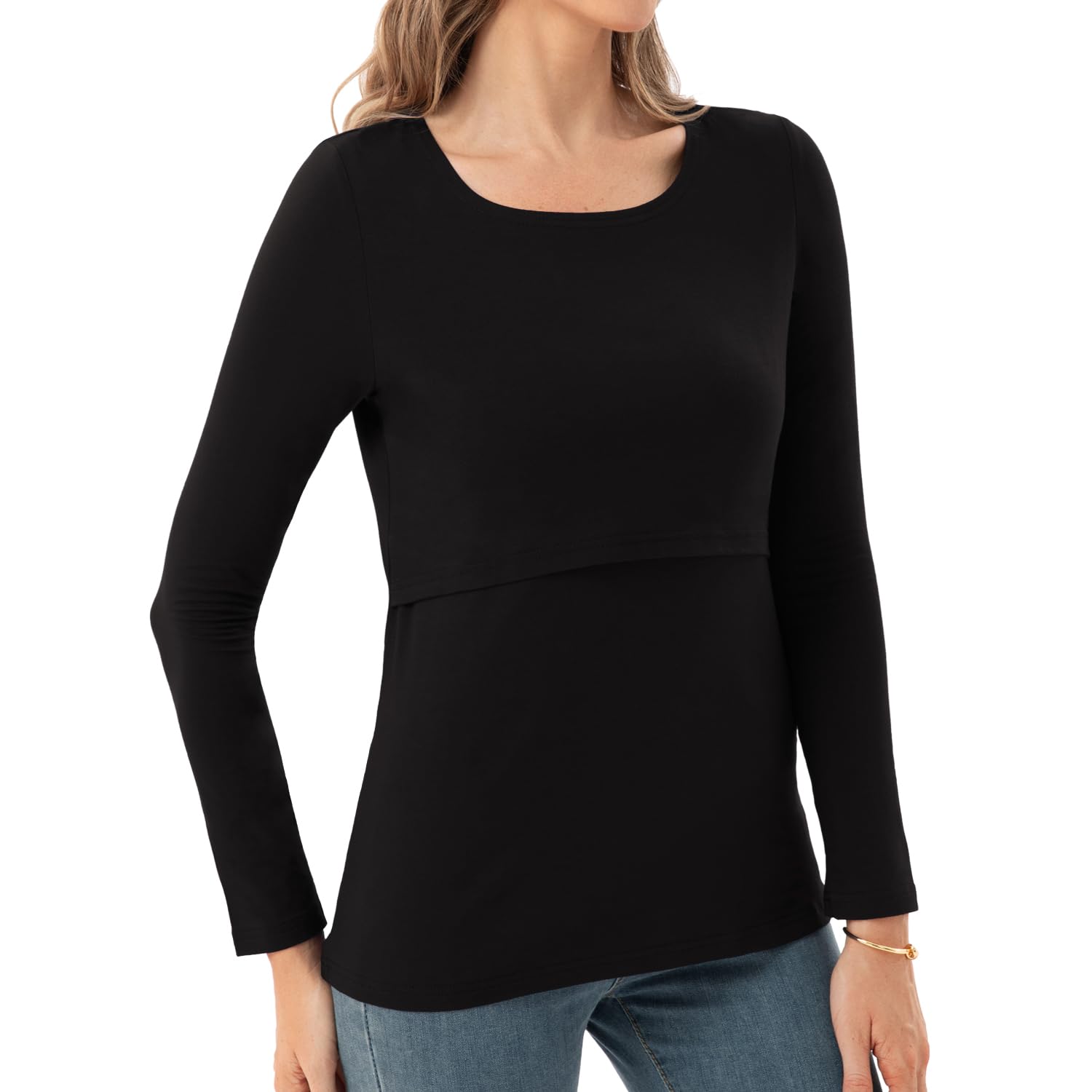Bearsland Camicia da allattamento da donna, a maniche lunghe, girocollo, per allattamento