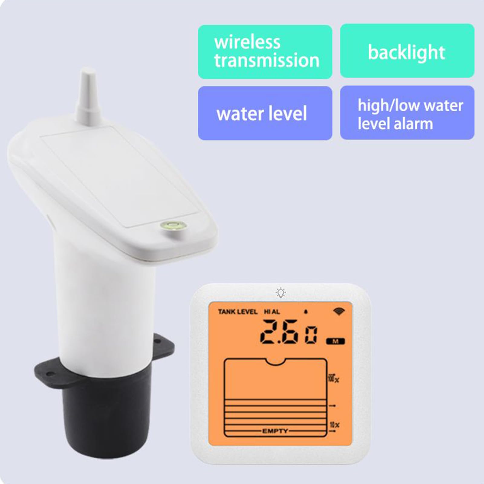 Indicateur de Niveau de Réservoir d'eau | Indicateur Ultrasonique de Niveau d'eau,Détecteur Multifonctionnel avec Affichage Numérique pour Jauge de Capacité de Réservoir et Conteneur