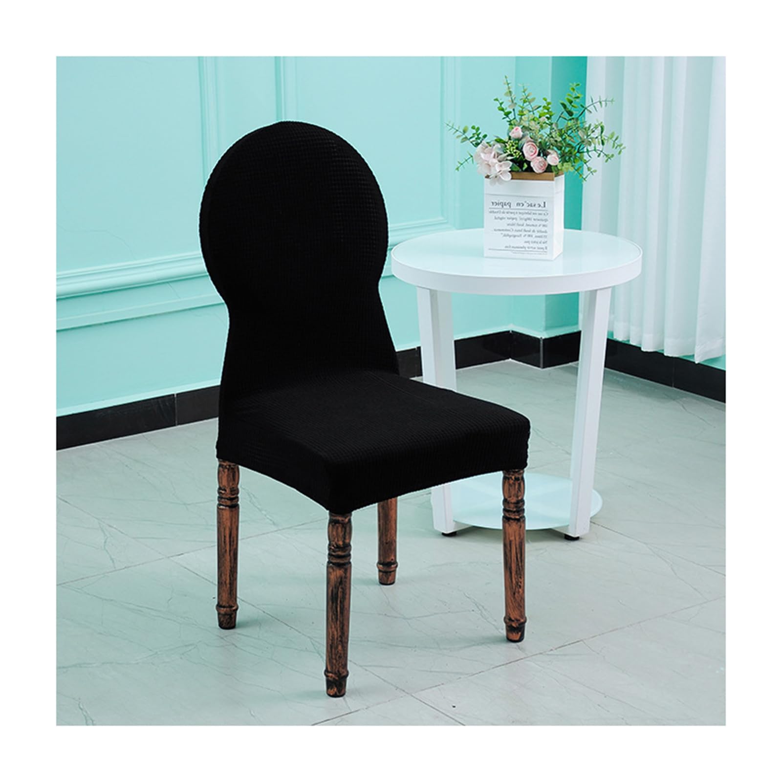Housse de chaise de salle à manger amovible pour dossier rond extensible