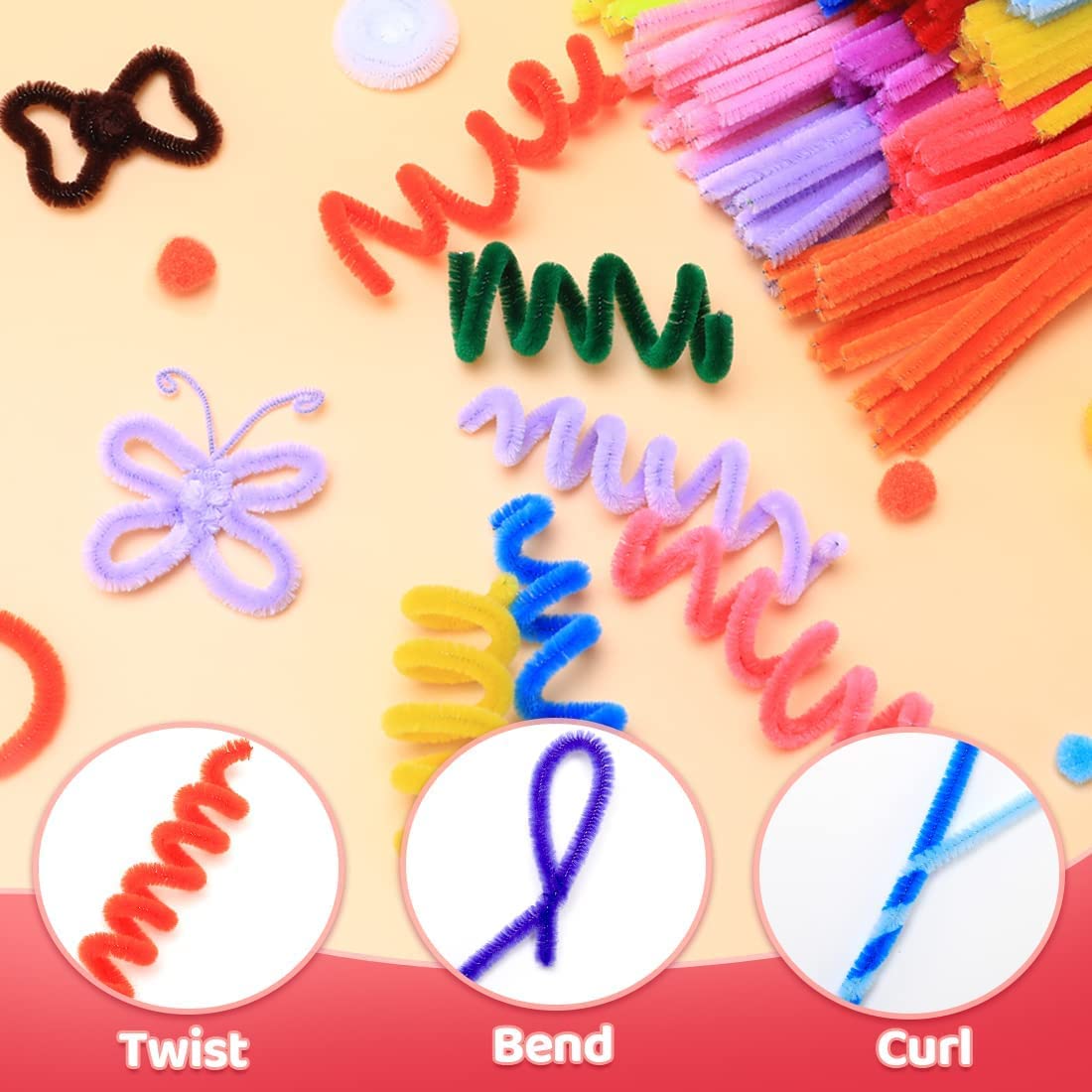 KRAFTMASTERS� 200 PCS Pipe Cleaners Craft Supplies Multi-Color Chenille Stems for Art and Craft Projects Creative DIY Valentine's Day Decorations (12inch x 6mm) 1