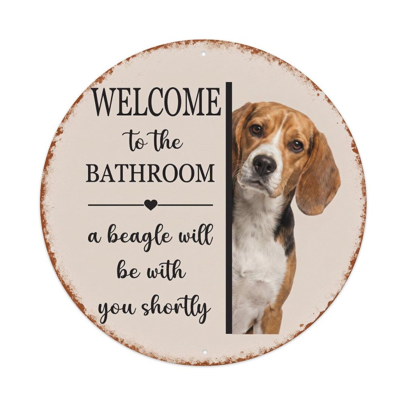Vintage WELCOME To The BATHROOM Beagle Dog Metal Tin Sign