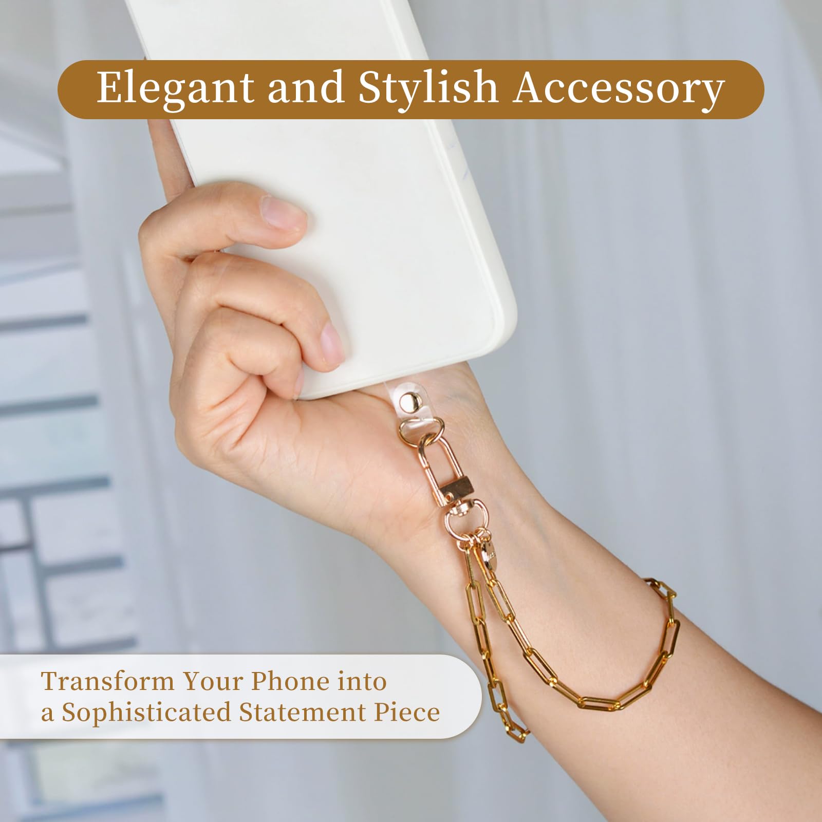 NIIIYTYB Phone Charm Strap with Gold Metal Chain Detachable Cellphone Wristlet Keychain Hands Free Anti Theft Phone Strap for Case Stylish Cell Phone Chain Wrist Strap for Women Fits All Models