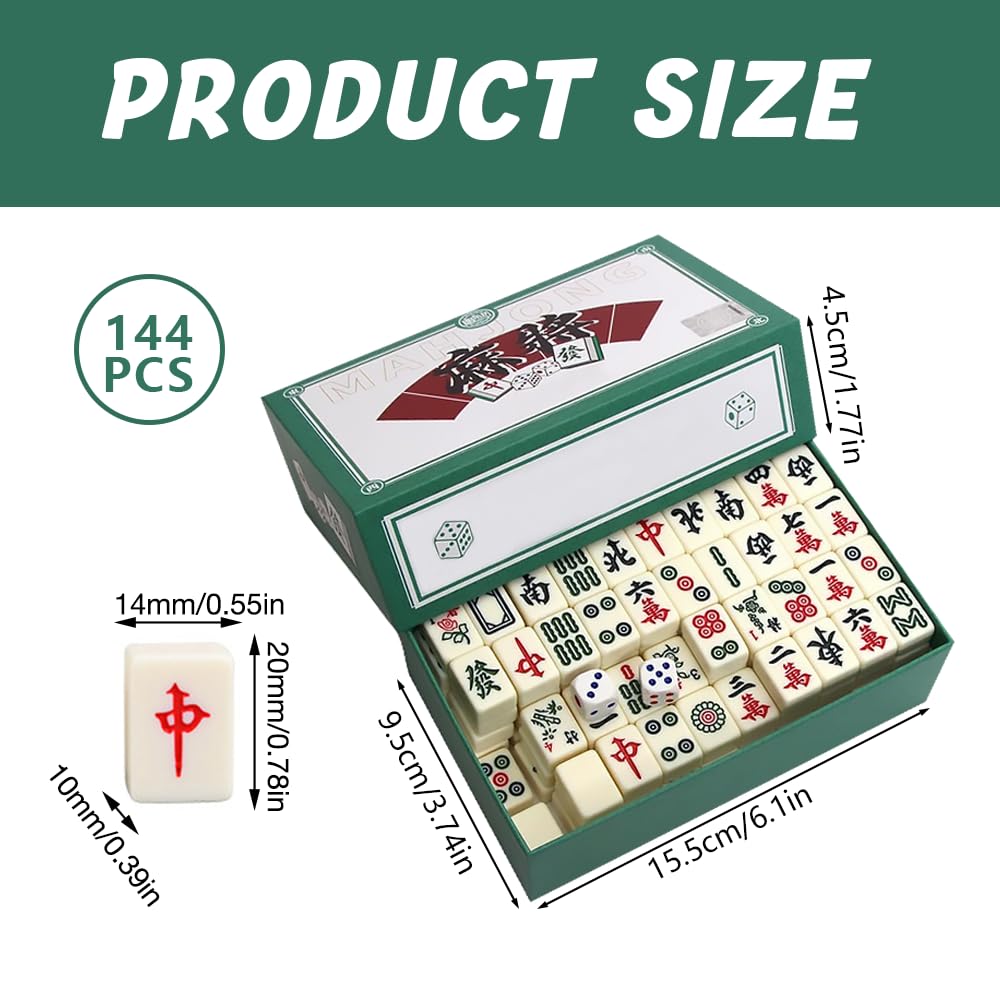 Mini Mahjong, przenośny zestaw mahjonga z 144 płytkami, tradycyjny chiński mah-jong, zestaw Mah-Jong dla rodziny, podróży i stołu