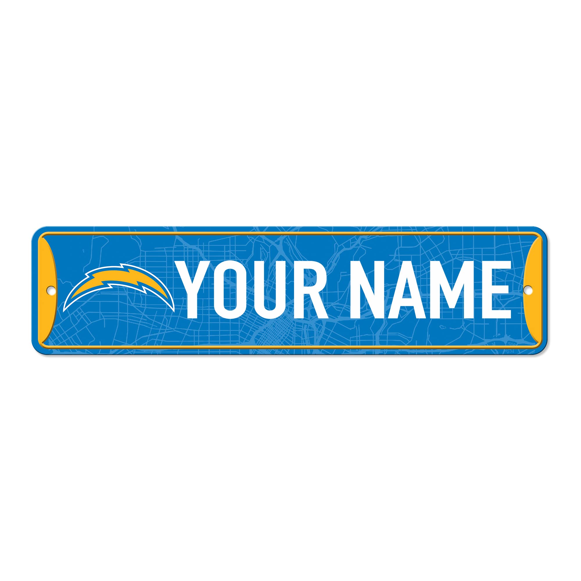 Rico Industries NFL Football Los Angeles Chargers Primary Personalized Metal Street Sign 4" x 15" Home Décor - Bedroom - Office - Man Cave