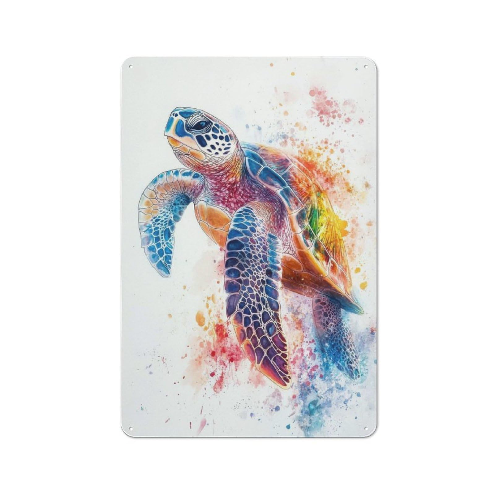 Junmoney Style-21 30X20cm Retro Tin Sign With Colorful Sea Turtle Watercolor For Living Room Wall, Housewarming Present For People Styling Living Room