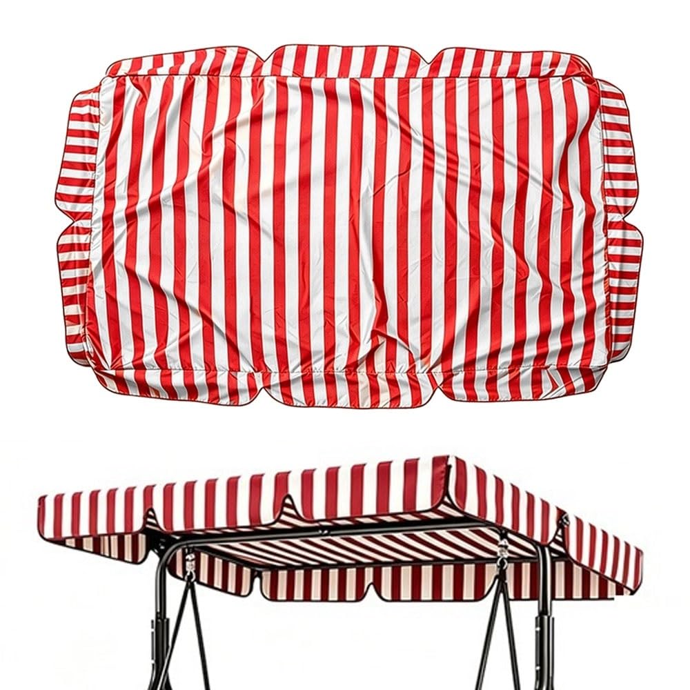 RTVGNSZSJL Stripe Porch Swing Canopy Replacement 64"×45" 77"×49" Outdoor Swing Canopy Universal Patio Swing Replacement Top Cover For Yard Deck Backyard(Red,75x52in-190x132cm)