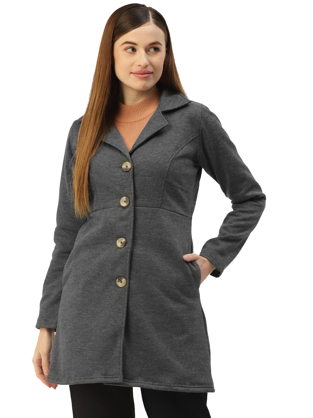 brinns Women's Single Breasted Solid Overcoat-picture-53