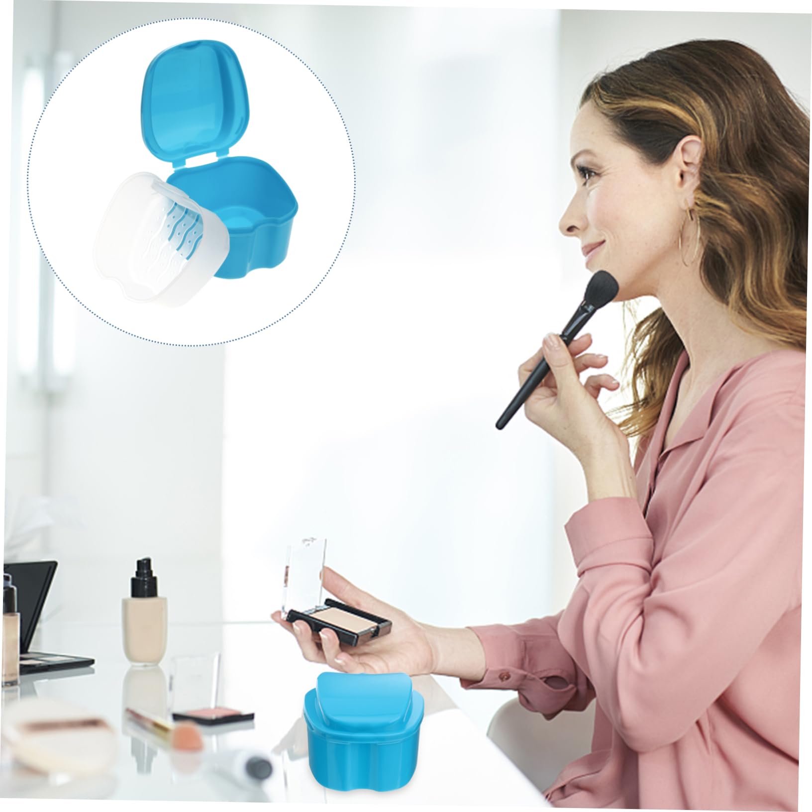 KOMBIUDA Porta Apparecchio Denti Scatola per Dentiera Igienico in Pp Heavy Duty con Cestello di Risciacquo e Contenitore Rete Sospeso, per Anziani e Ragazzo Ragazza