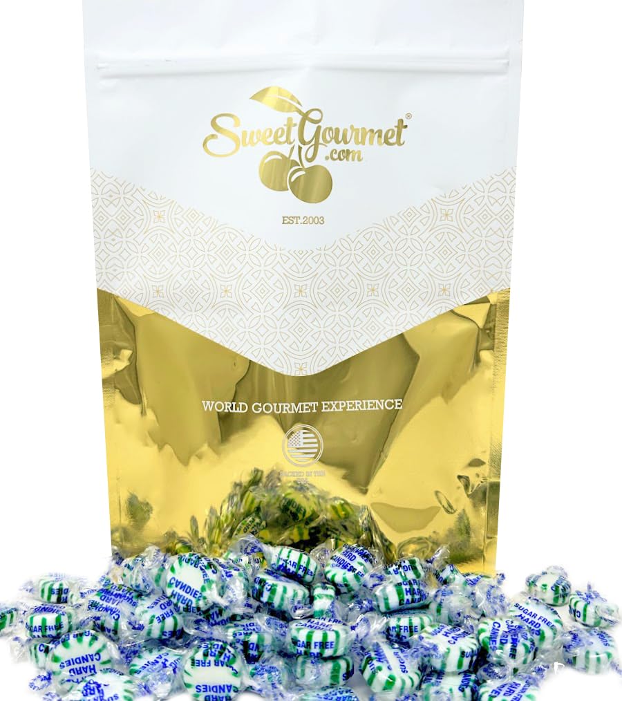 SweetGourmet Sugar-Free Spearmint Starlight Hard Candy, Individually Wrapped, Bulk Candy, 5 Pounds