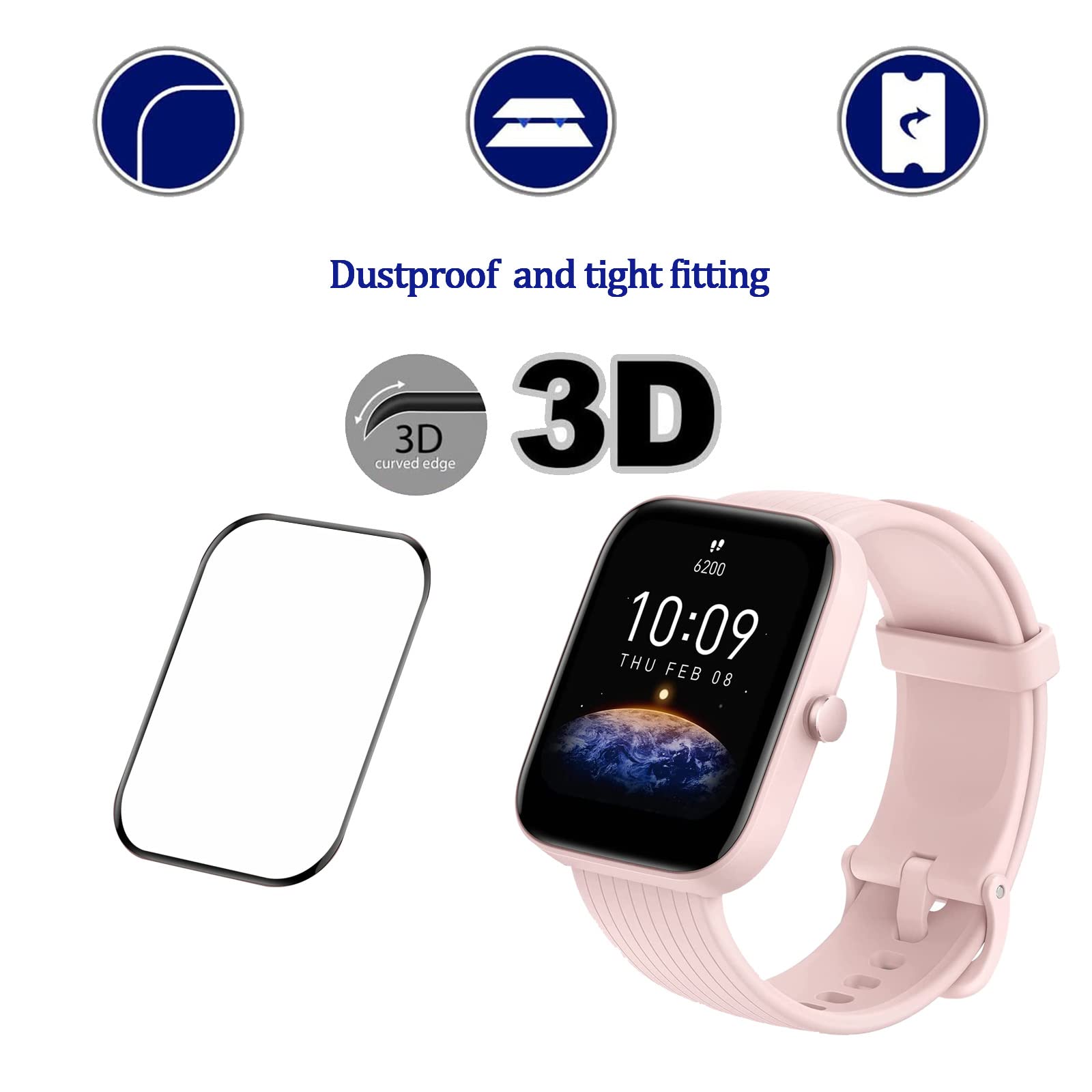 KELOLIN [3 Pezzi] Pellicola Protettiva per Amazfit Bip 3 / Bip 3 Pro Facile da Installare (Curva 3D), Copertura Completa, Anti Graffio, HD Protezione Schermo Compatibile con Amazfit Bip 3/Bip 3 Pro