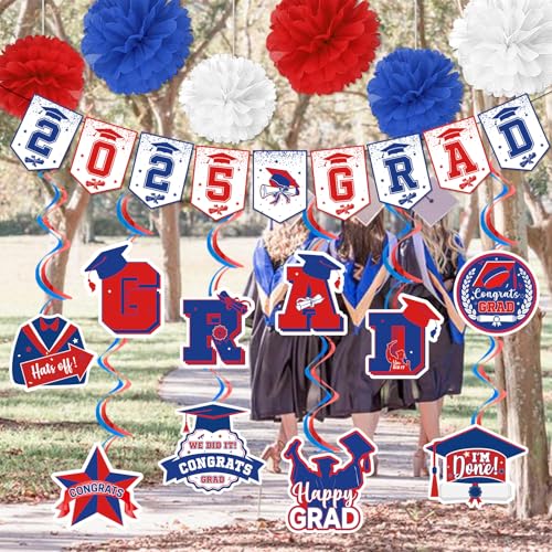 Image of Red and Blue 2025 Grad Banner Grad Party Decorations 2025 Graduation Banner Graduation Decorations 2025 Class of 2025 Decorations Congrats