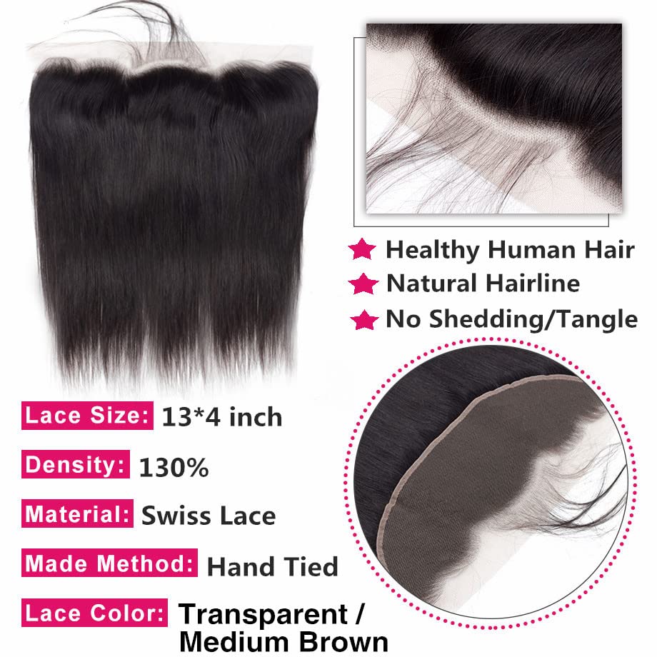 Lace Frontals 13x4 Transparent Lace Frontal Closure Human Hair Frontals Pre Plucked with Natural Hairline Ear to Ear Straight Natural Color 18 Inch - Image 3