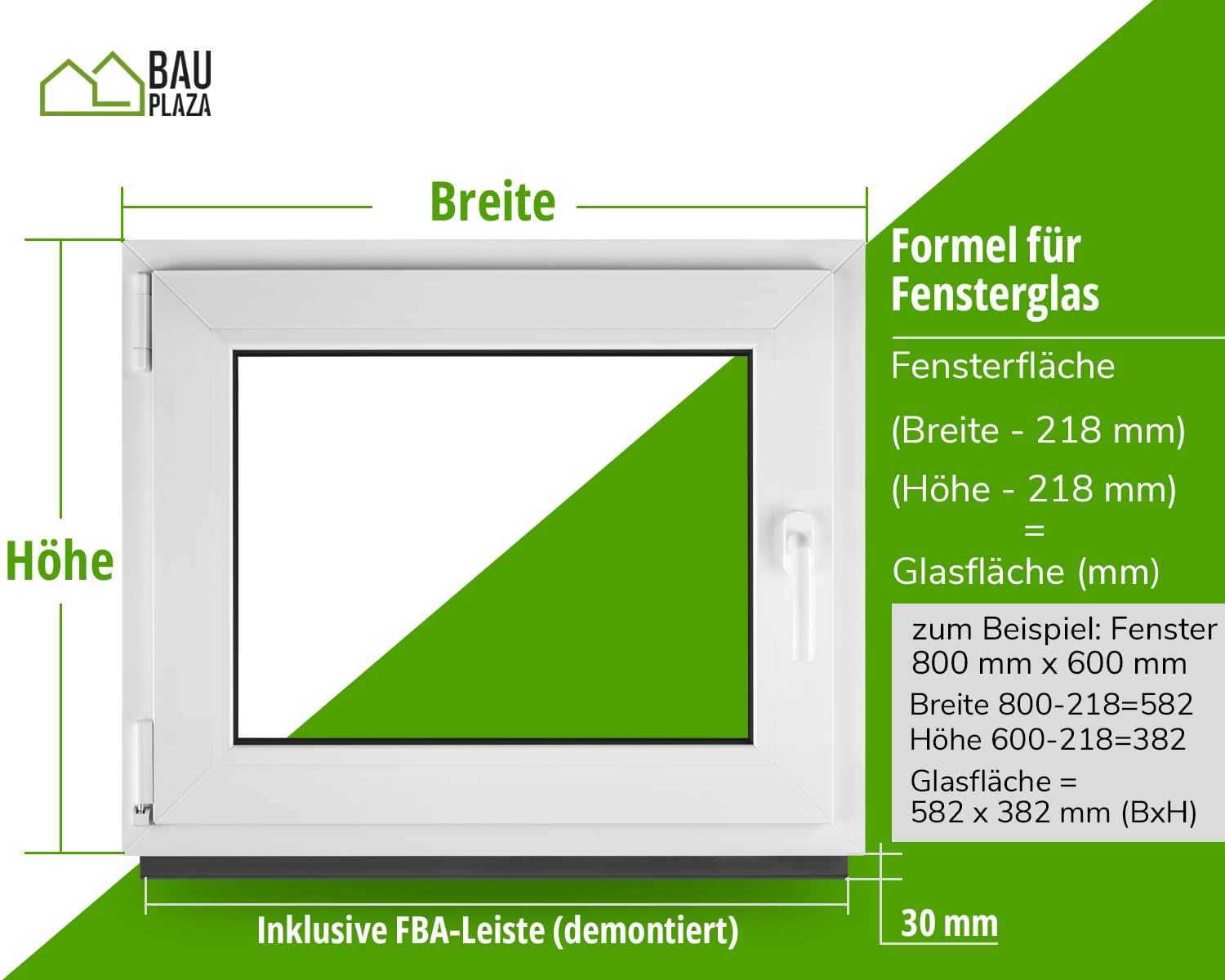 BauPLaza Ventana PVC (reforzado) Ancho x Alto 750 x 450 mm - Blanca - Vidrio Transparente - Triple acristalamiento 4/10/4/10/4 (triple cristal) - 75 x 45 cm Izquierda Oscilobatiente