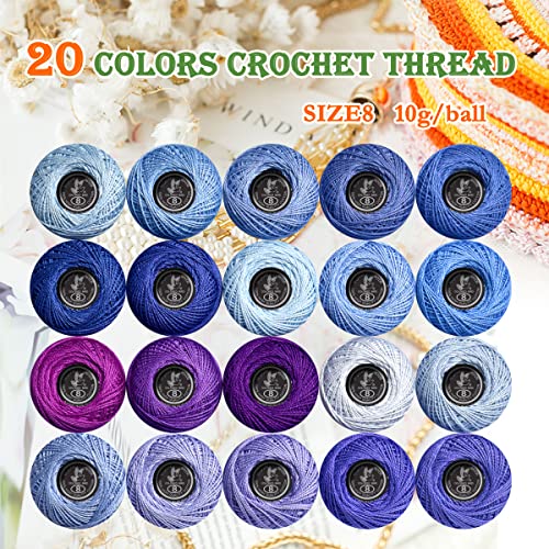Image of Soft 20 Colors Classic Crochet Thread 20 Pack,100% Cotton (Cornflower Blue-553-3838)