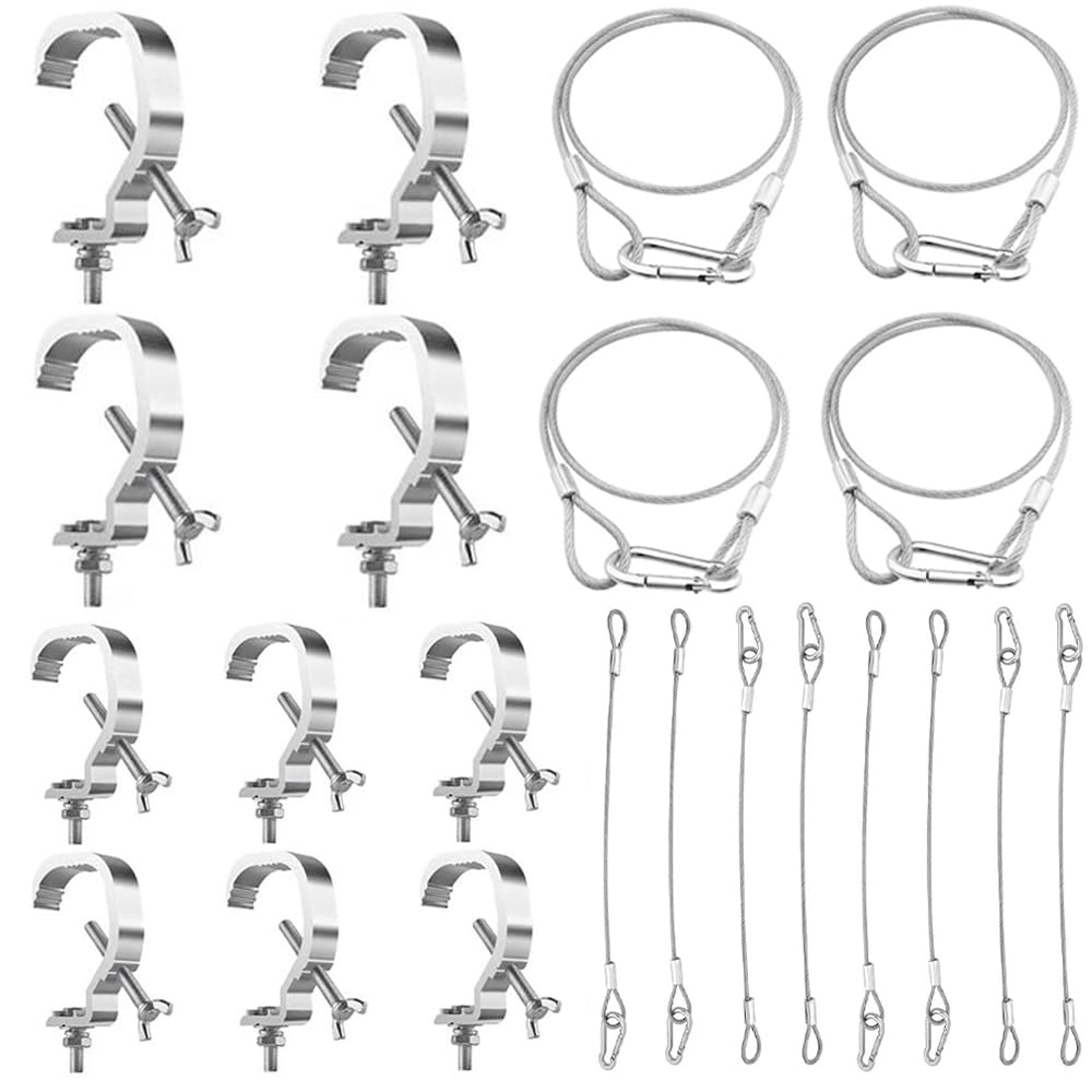Morsetti per Luci Scena,Morsetto per Traliccio Luci,Truss Clamp Ganci Tralicci Luci,10pcs Truss Morsetto di fissaggio 30-52 mm Con 10 corde 80 mm di lunghezza per Accessori di illuminazione