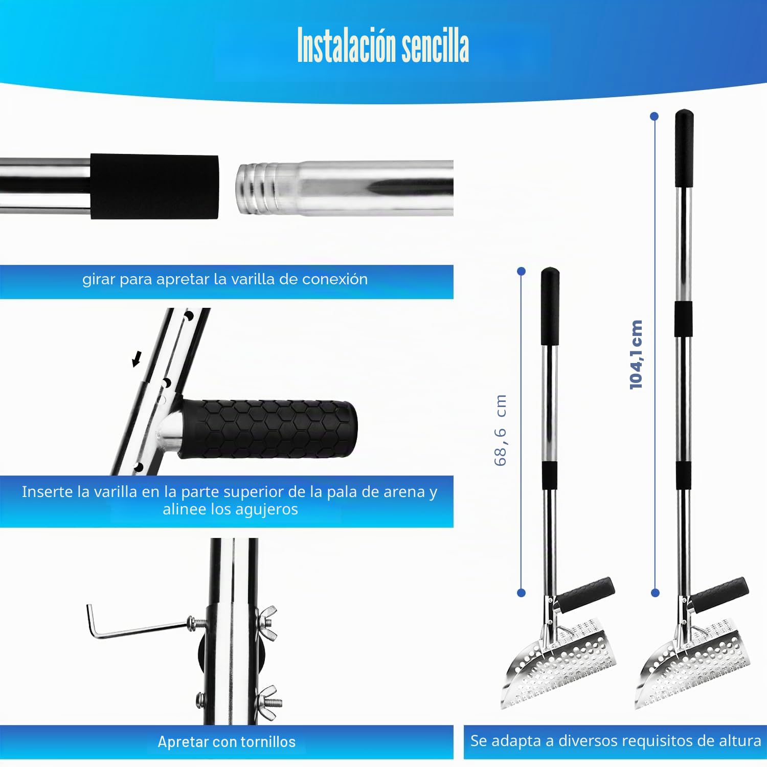 Cuchara de arena para detección de metales, pala de acero inoxidable con mango largo, resistente y duradera, ideal para búsqueda de tesoros junto al mar