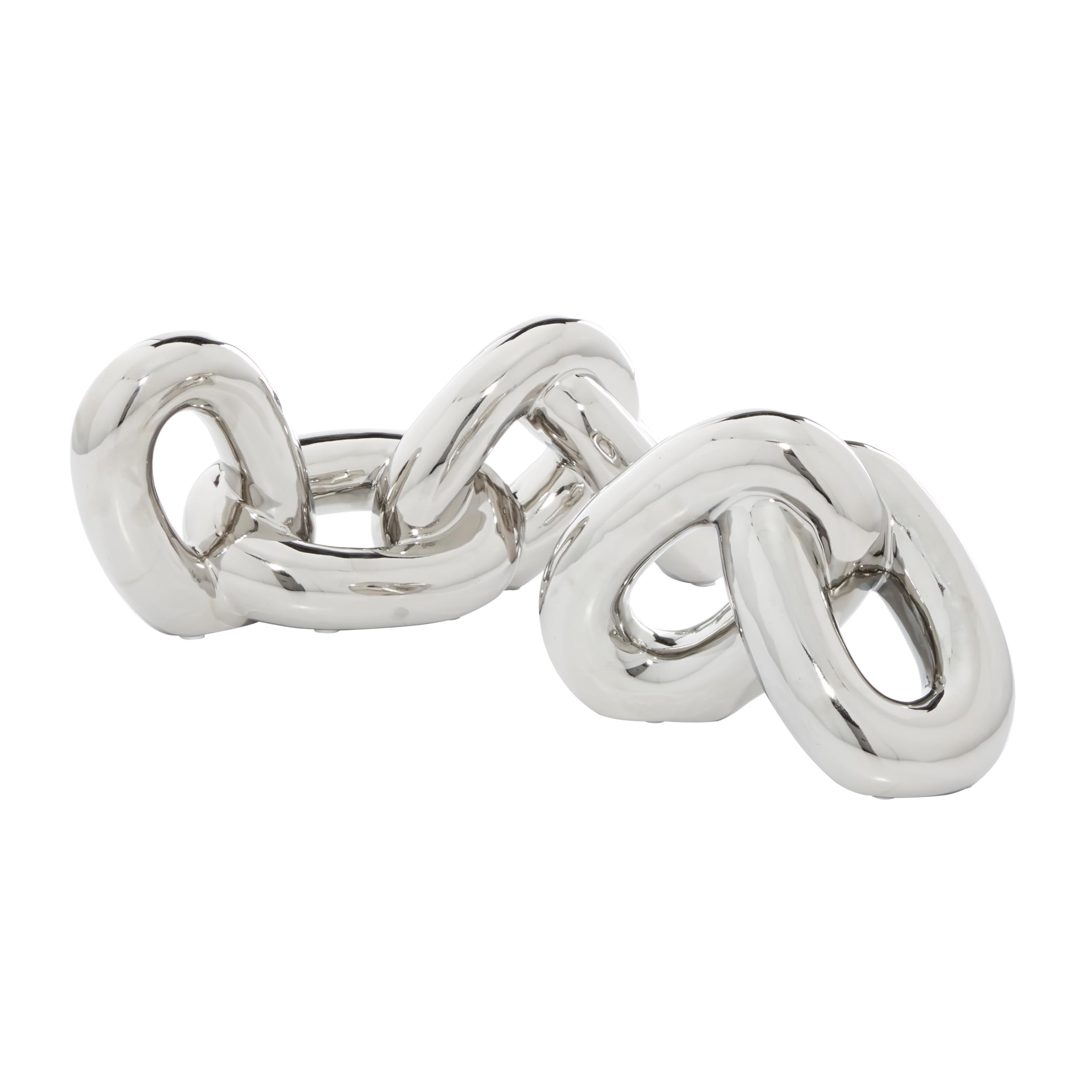 CosmoLiving by Cosmopolitan Porcelain Chain Sculpture, Set of 2 15"W, 6"H, Silver