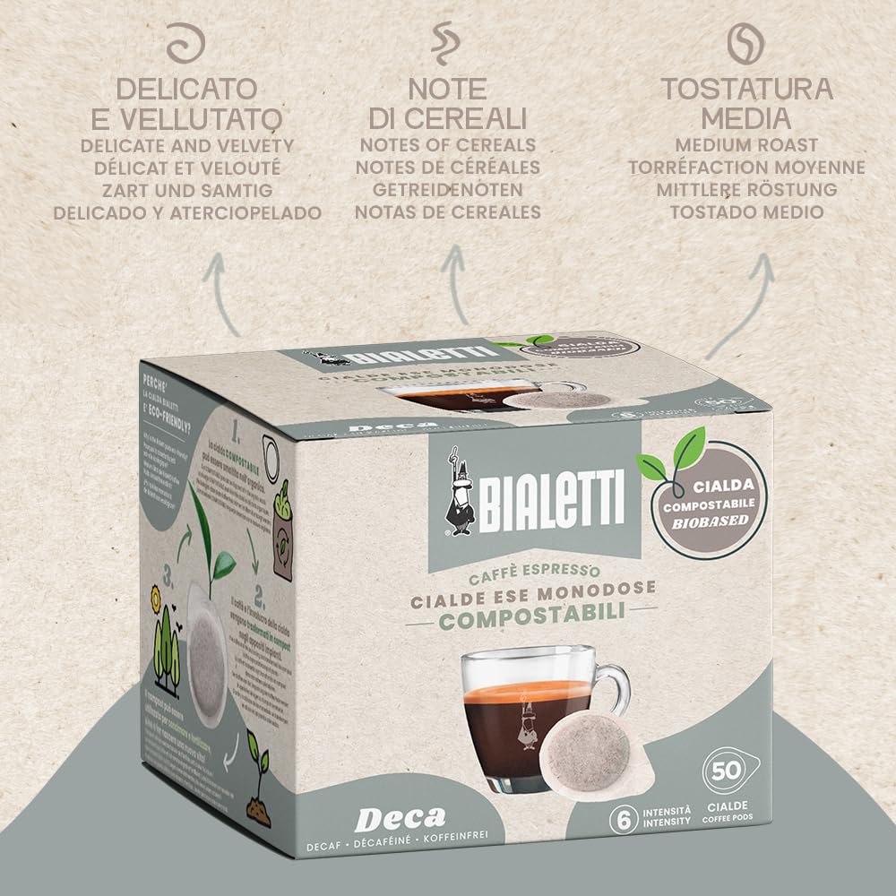 Bialetti Cápsulas de café Monodosis, Caja de 50 unidades, Decaffeinato (Paquete de 4)