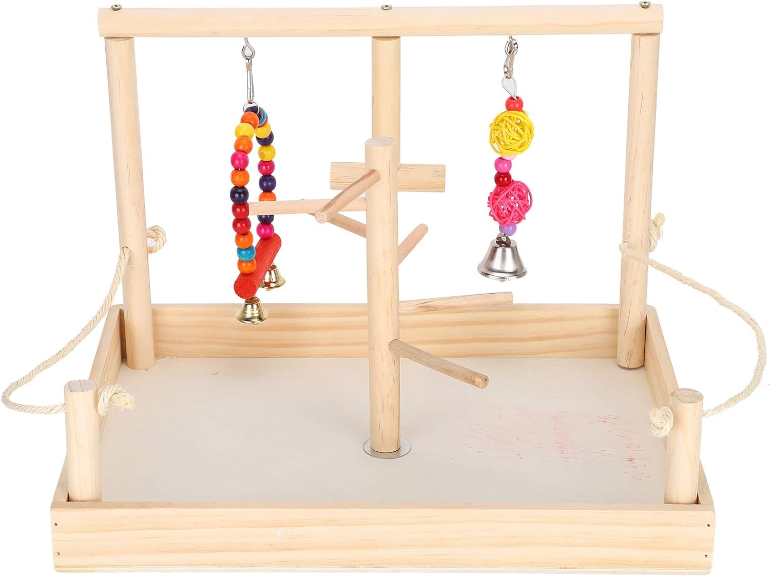 Wood Stand Bird ing Exercise Rack, Interactive Play Stand with Swing and s, ing for Small s, en Cage Accessory for Perching and Playing