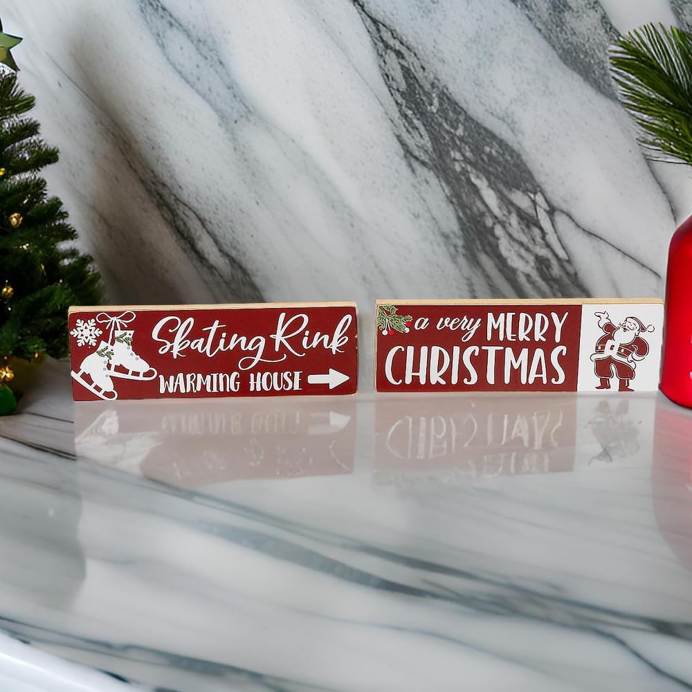 Fun Express Christmas Tabletop Signs – Charming Holiday Decor for Home Office Parties & Gatherings – Ideal for Festive Displays Christmas Celebrations & Seasonal Decoration – 3 Pieces