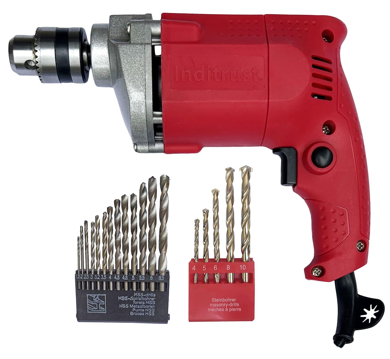 Inditrust 6-Month warranty 350w RED 10mm Electric Drill machine 100% Copper Winding with 13pc HSS bit, 5pc masonry bit set (Pack of 3) (B0DB2J5T8L) Amazon Price History, Amazon Price Tracker