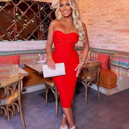 HQBORY Women's Midi Bandage Dress Off Shoulder Red Bandage Dress with Slit  Cocktail Party Dress (XS,Red) : Clothing, Shoes & Jewelry - Amazon.com