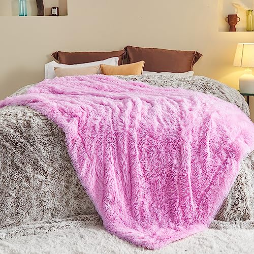 GONAAP Fuzzy Faux Fur Throw Blanket Queen Size Light Pink Super Soft Cozy Plush Fuzzy Shaggy Blanket for Couch Sofa Bed (Light Pink, Queen(90"x90"))