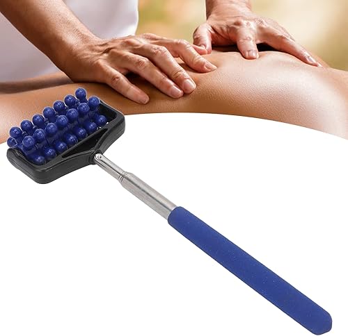 Rodillo telescópico de espalda ajustable para masaje, barra de masaje ajustable, brazo trasero ajustable para hombres y mujeres (azul marino)